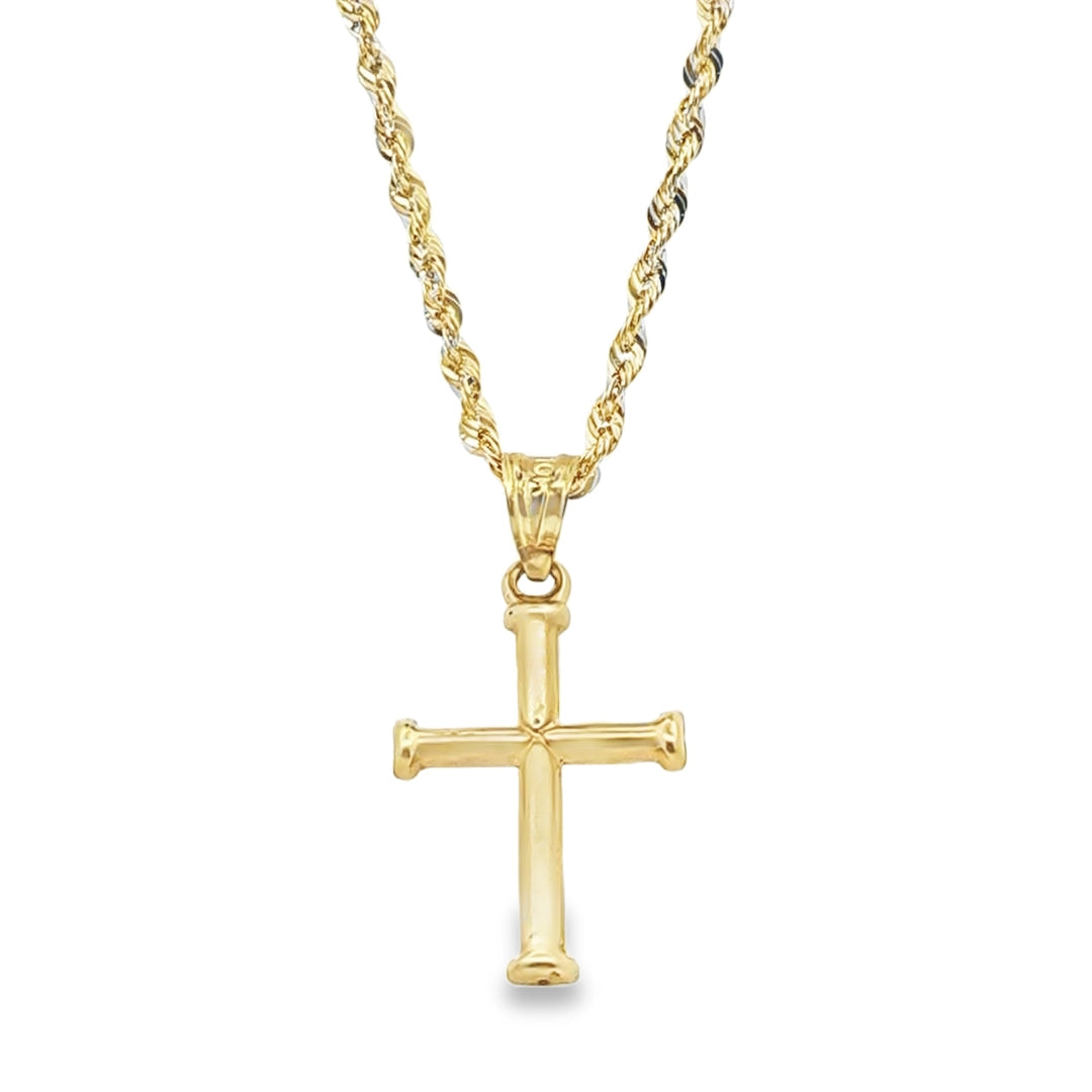 10K Gold Cross Pendant with Rope Chain 20"