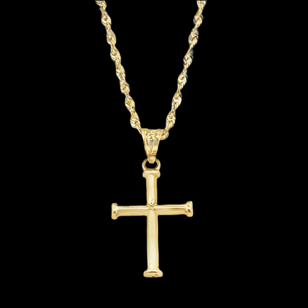 10K Gold Cross Pendant with Rope Chain 20"