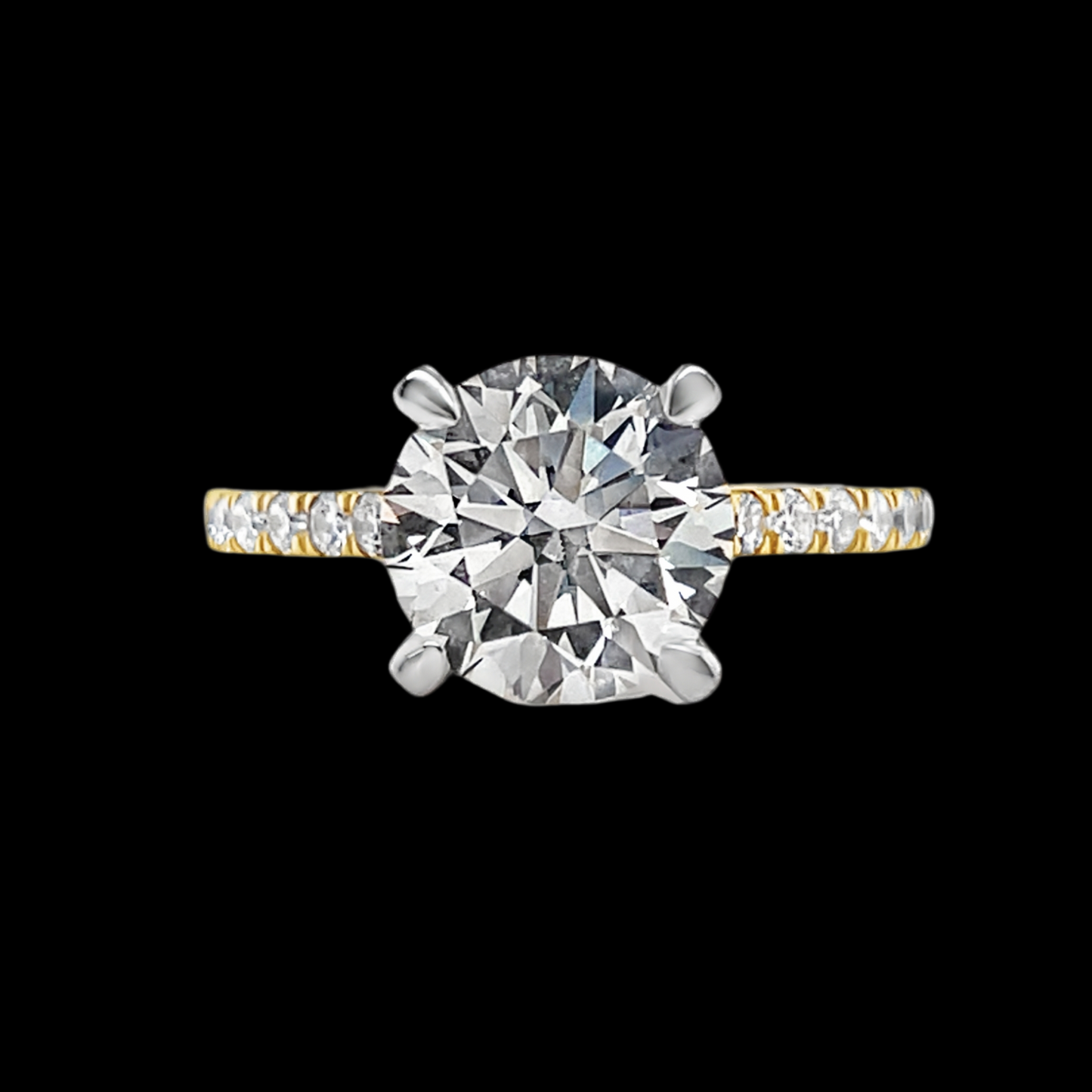 3.05 Carat Round Brilliant Lab Grown Diamond in 18k Yellow Gold Pave Cathedral Setting